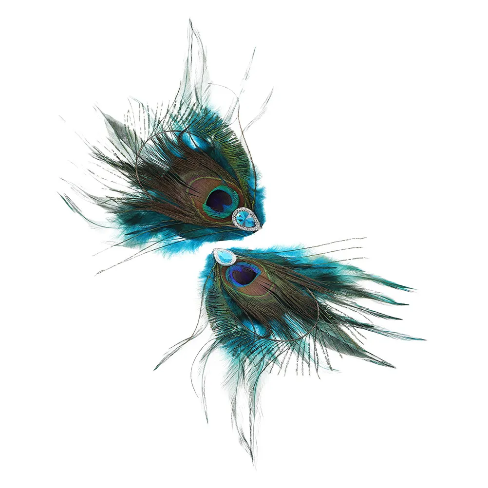 

2Pcs Retro Vintage Peacock Hair Clips for Women Rhinestone Embellished Faux Plumage Dance Party Wedding Carnival Hair