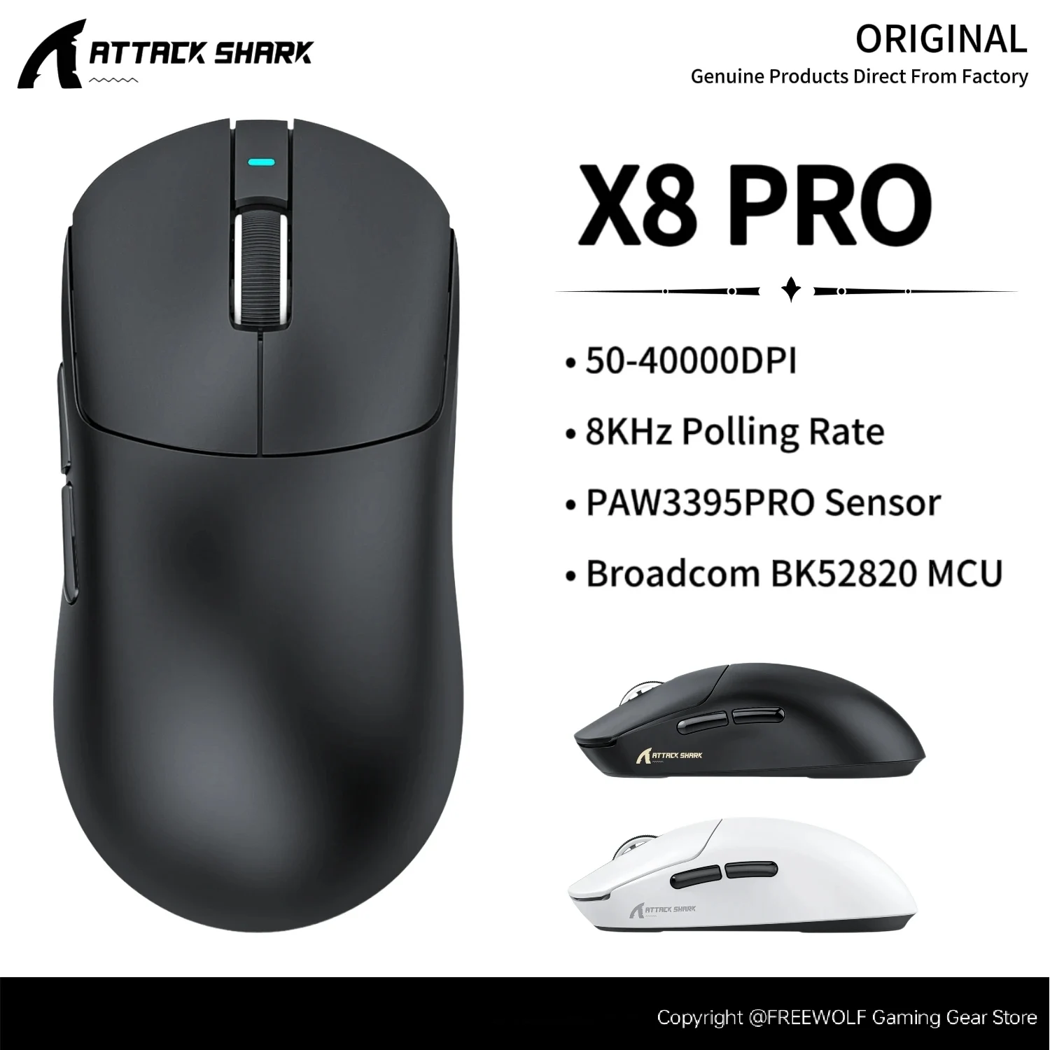 

Attack Shark X8PRO Wireless Mouse & 8K Receiver,3-mode Switching,PAW3395PRO,4000 DPI,500mAh,Web Direct Connect Lightweight Mouse