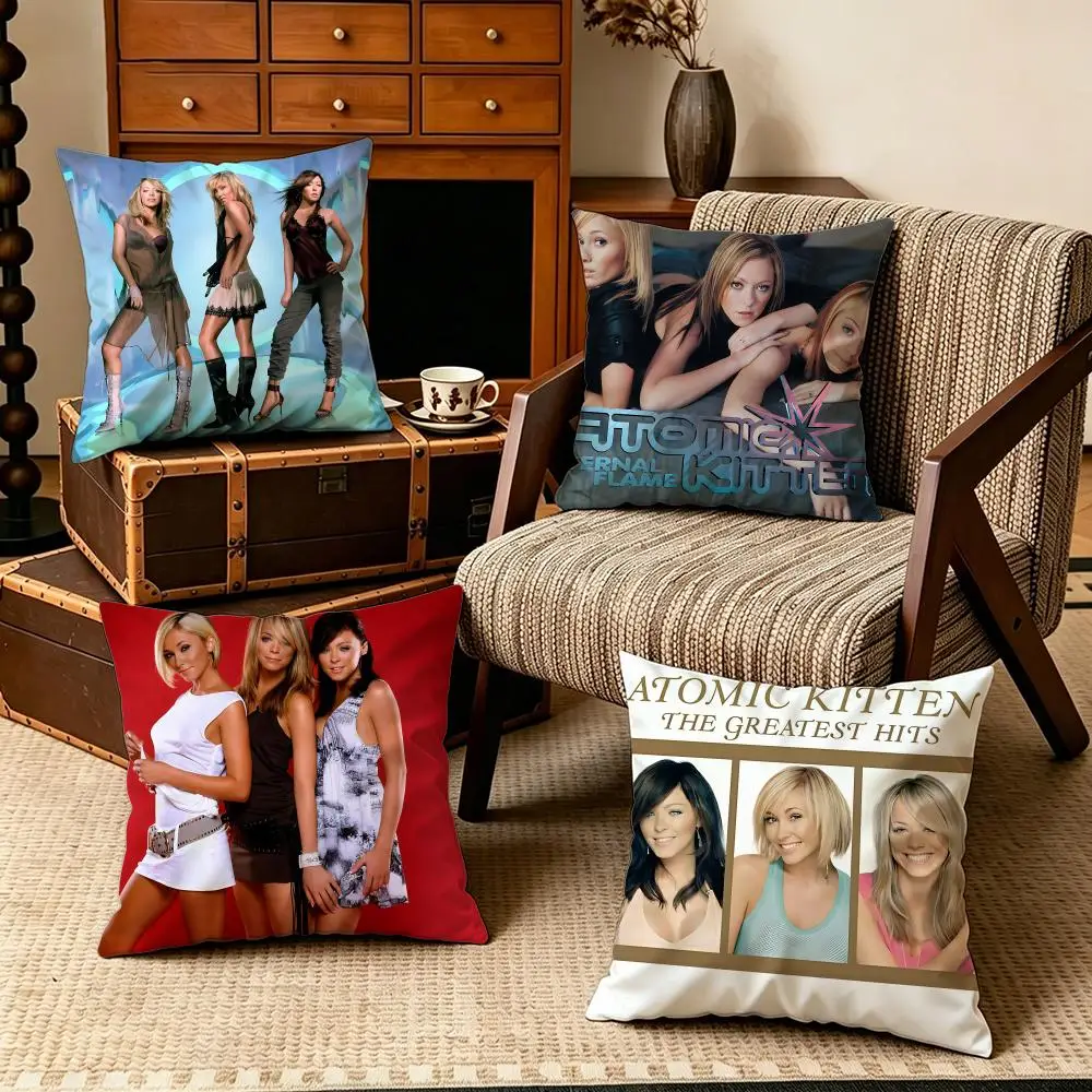 Band-Atomic KittenS - Juego de fundas de cojín de terciopelo suave, 4 piezas, 50x50, 45x45, 40x40, funda de almohada con cremallera para decoración del hogar