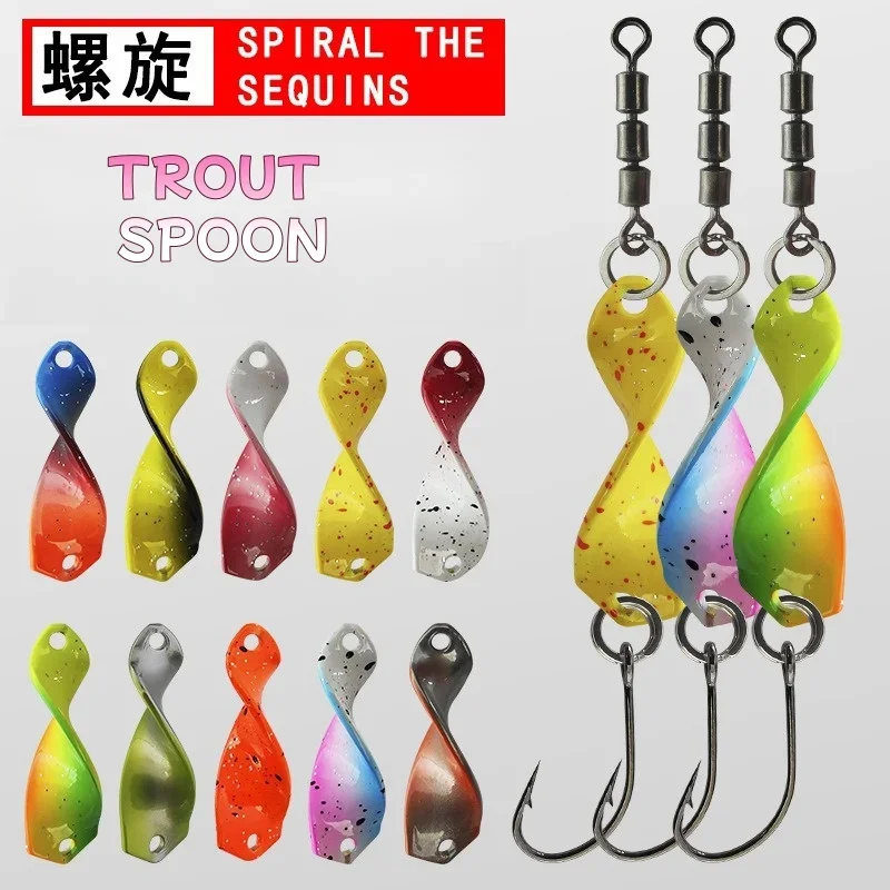 Swolfy 10Pcs/box Twisted Metal Trout Fishing Spoon Lures Jigging Baits 2.5g  Artificial Spinner Hard Baits For Trout Bass