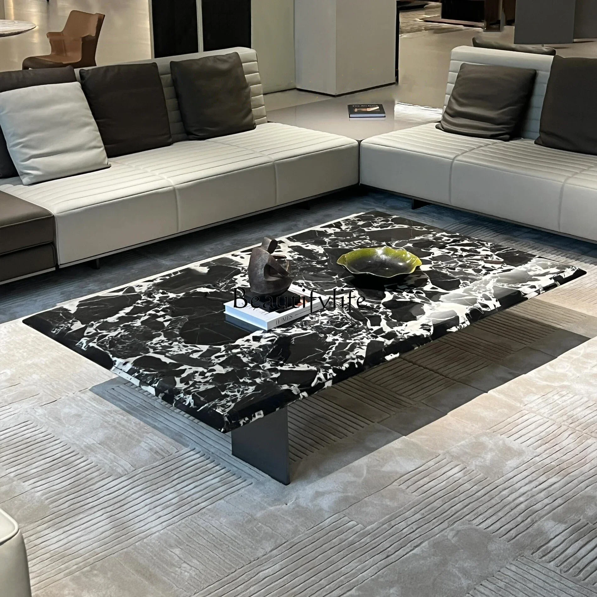 

01 Marble Coffee Table Italian Minimalist High-End Living Room Rectangular Coffee Table