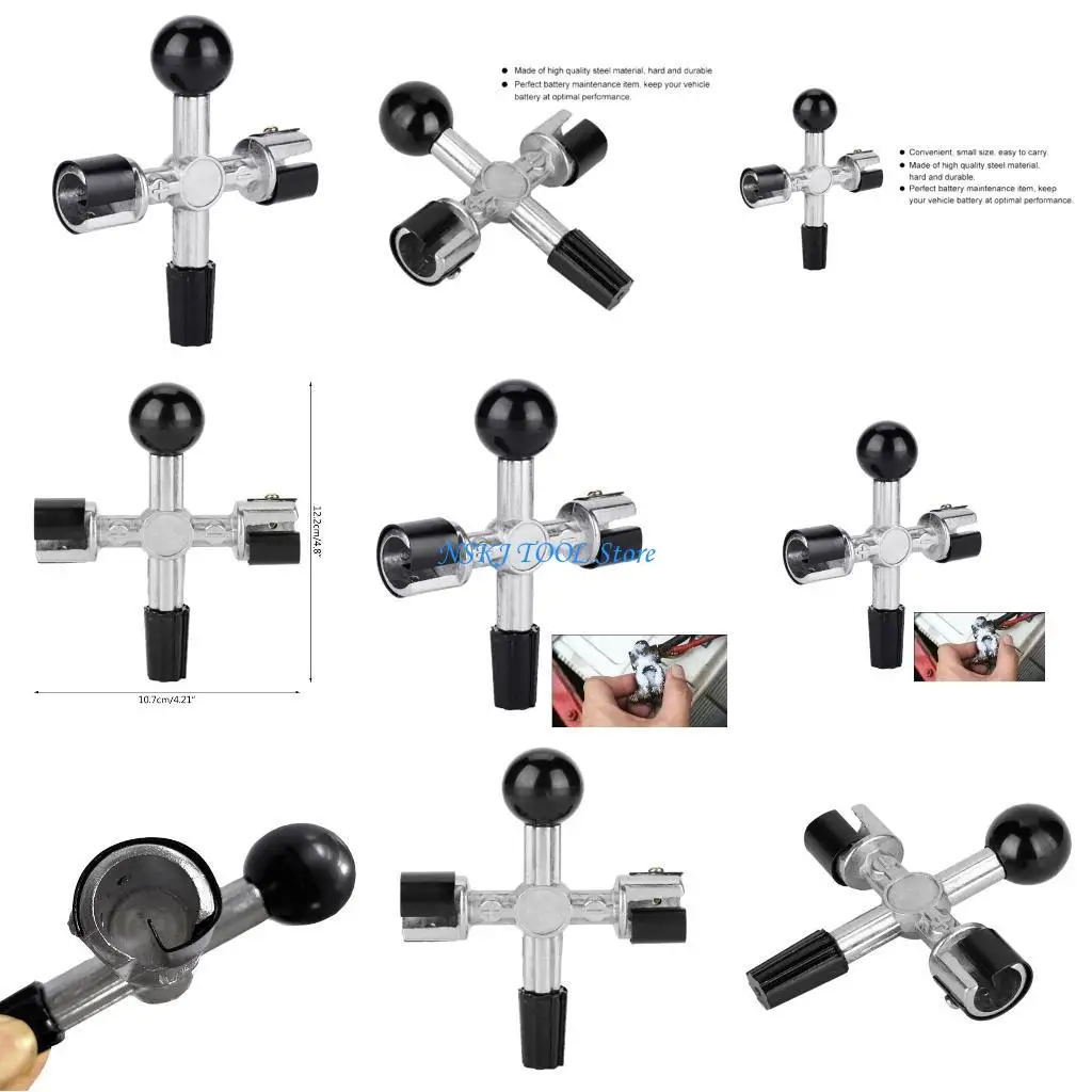 

L8RC 4-Way Battery Post and Terminal Cleaner Practical Clamp Reamer And Terminal Scrapers Battery Protector for Auto Cleaning