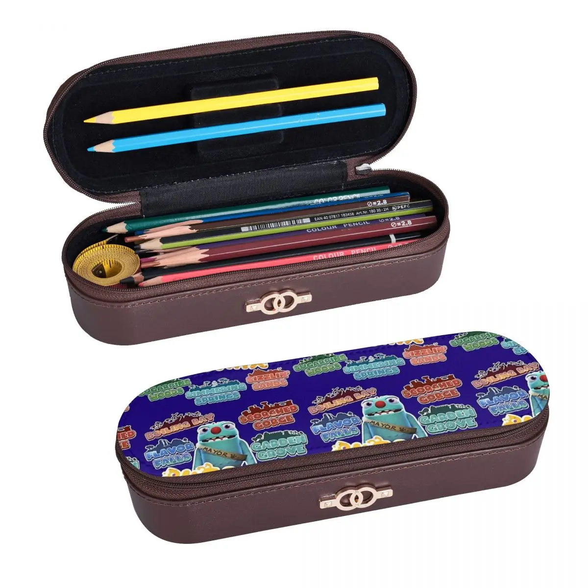 Bugsnax Locations Fan Art Pack Black Kinda Bug Leather Pencil Cases Pencil Pouch Storage Stationery Supplies Pen Box