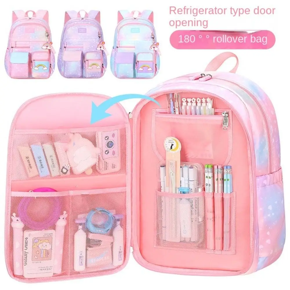 Rainbow Children Backpack Refrigerator Style Door Opening Multiple Pockets Shoulders Bag Side-Open Korean Style