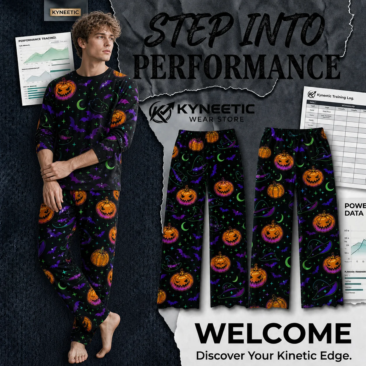 Neon Halloween Pumpkin Men Straight Legs Pants Casual Gothic Streetwear Hip Hop Holiday Cosplay Party Loungewear Pajamas Trouser
