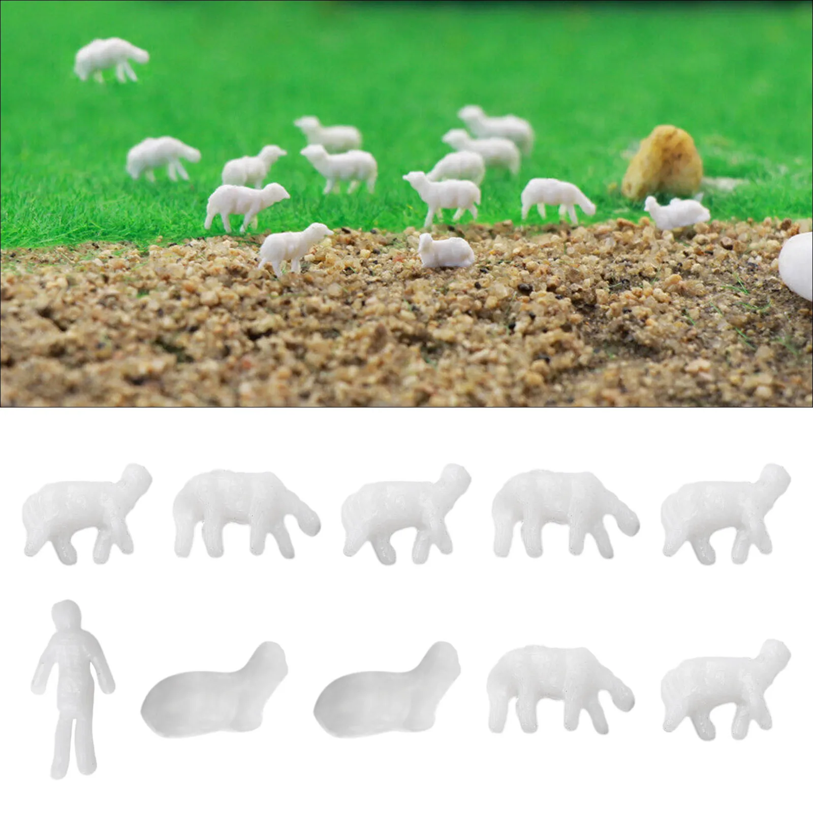 10pcs 1/87 Miniature Model Sheep White Farm Sheep Figurines Farm Models Garden Sandbox Landscape Figures Toys Ornaments Model