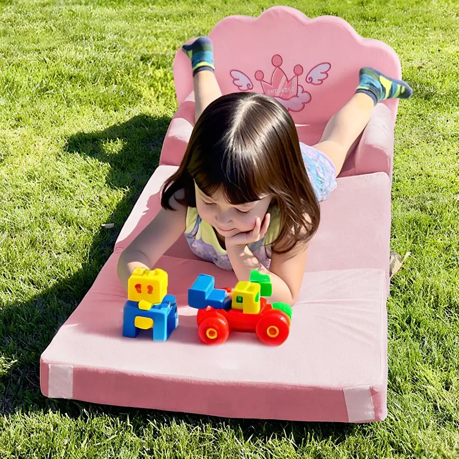 أريكة سرير للأطفال مع غطاء قابل للإزالة وقابل للغسل ومسند ظهر MagicTape كرسي طفل صغير قابل للطي، أثاث مخملي كريستالي مريح لـ Pla