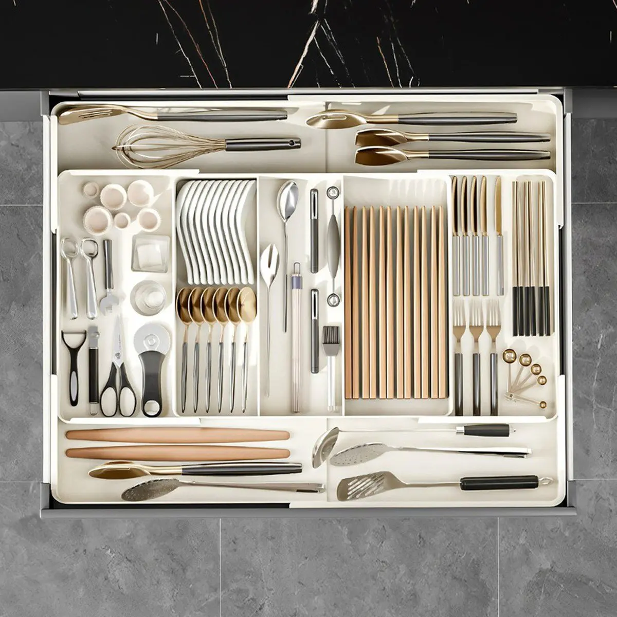 New Supplies Versatile Adjustable Plastic Organizer Set - ,Large Capacity for Desk, Drawer, Coffee Bar, Kitchen &