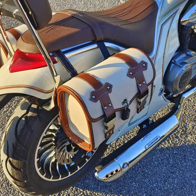 Retro Leather Style Bike Saddle Bag, Multifunctional Front Frame Handlebar Pouch for Electric Bike Motorcycle Side Storage Pack