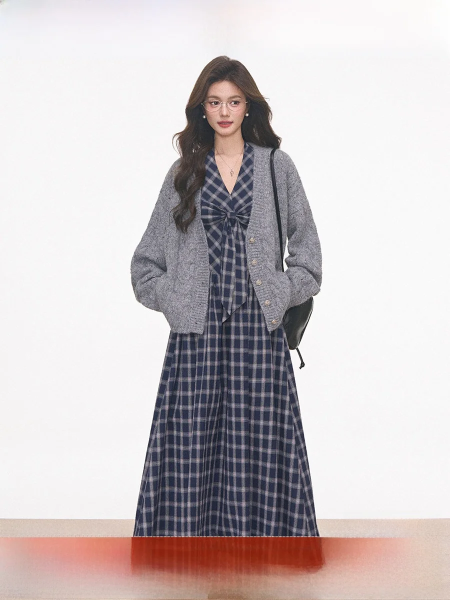 

Westayone Summer Plaid Ne Hanging Long Dr Knitted Open Cardigan Women's Design Sensation Casual Sle VU Ne Dr