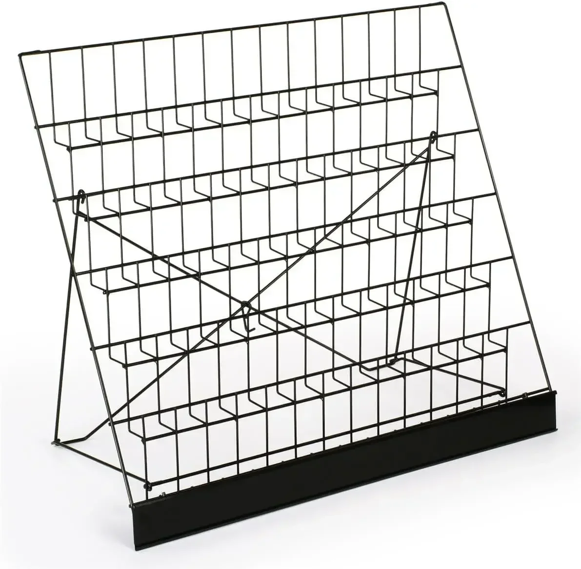 Displays2go 6-Tier Wire Tabletop Display Rack for Books, Brochures & Literature, Black Metal Countertop Rack with Sign Holder (W