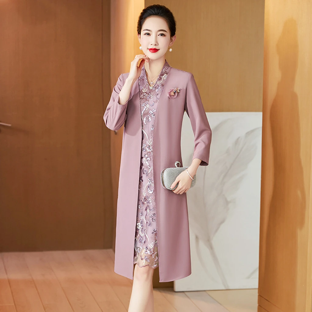 

Purple Elegant High Quality Mother of the Bride Dress With Knee Length V Neck For Wedding Banquet Wedding Prom Women Gown