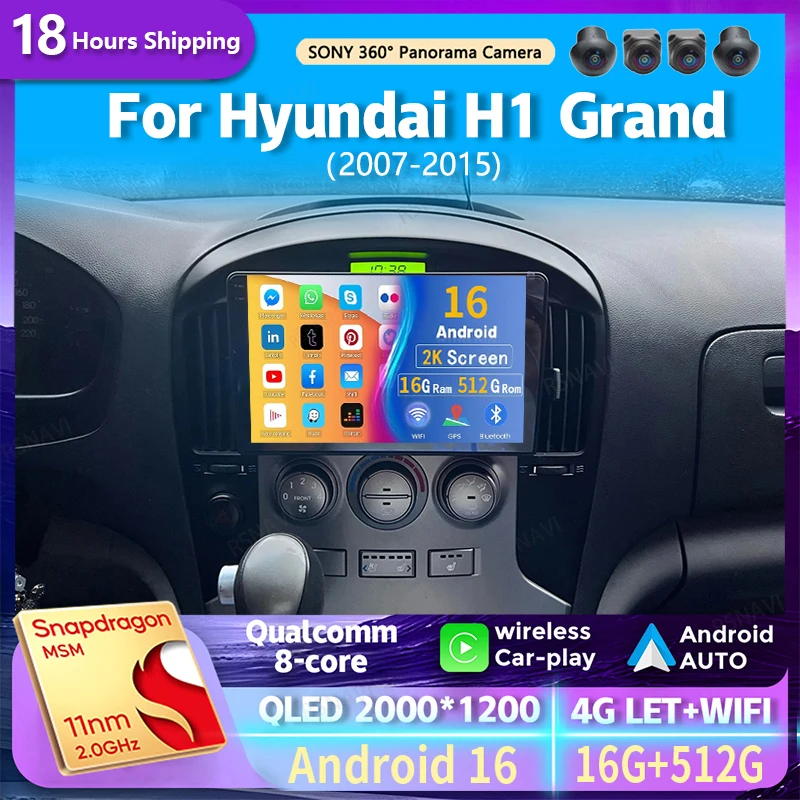 Android 16 wifi+4G Carplay BT AUTO Car Radio for Hyundai H1 Grand Starex 2007-2015 Navigation GPS Video Player Stereo Multimedia