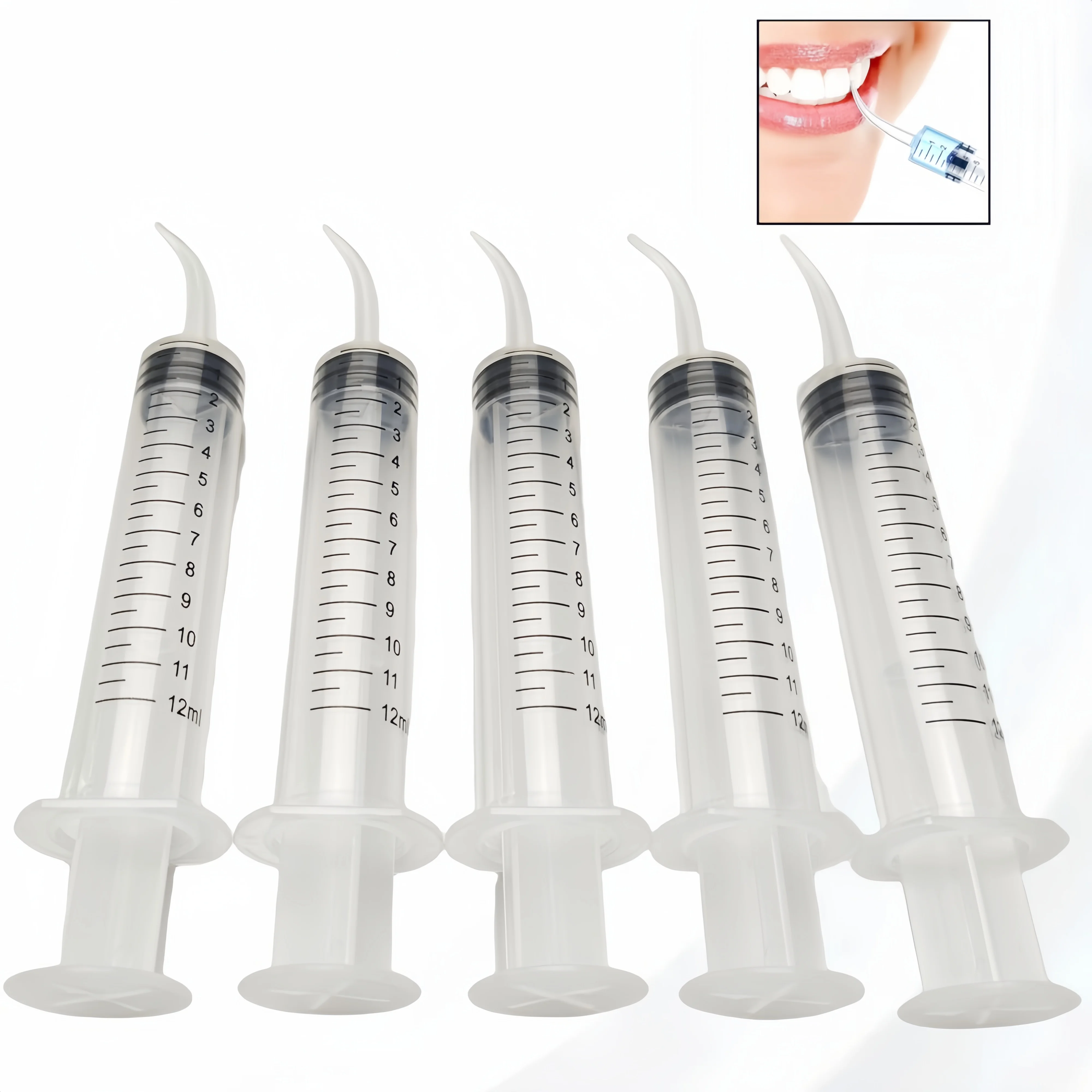

5Pcs Disposable Plastic Dental Elbow Irrigation Syringe Teeth Flushing Injection Impression Dental Syringe With Curved Tip