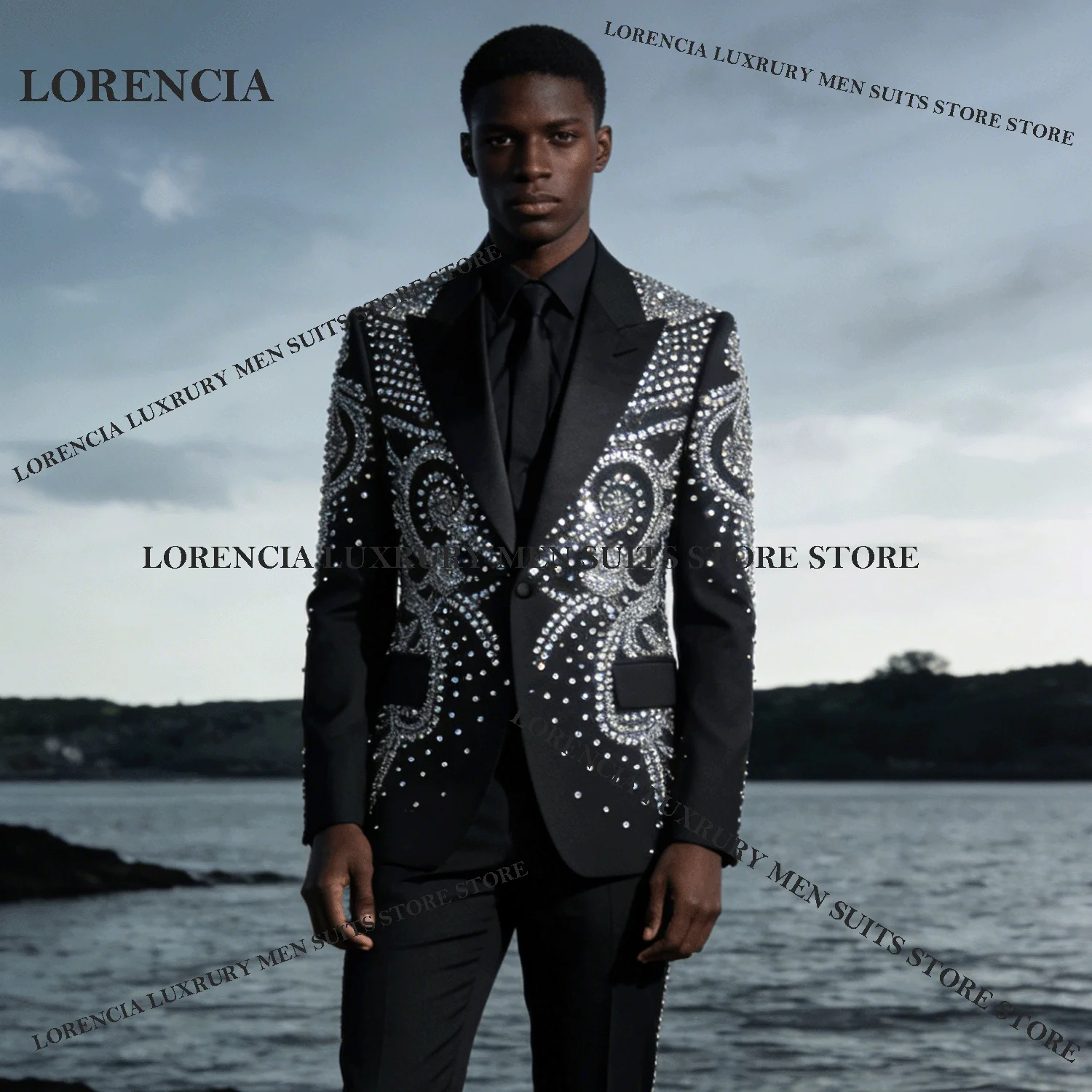 

Exquisite Men Diamond Design Suits Luxury Wedding Tuxedos Customized Sparkly Slim Ropa hombre 2 Pieces Sets Groom Male Blazers