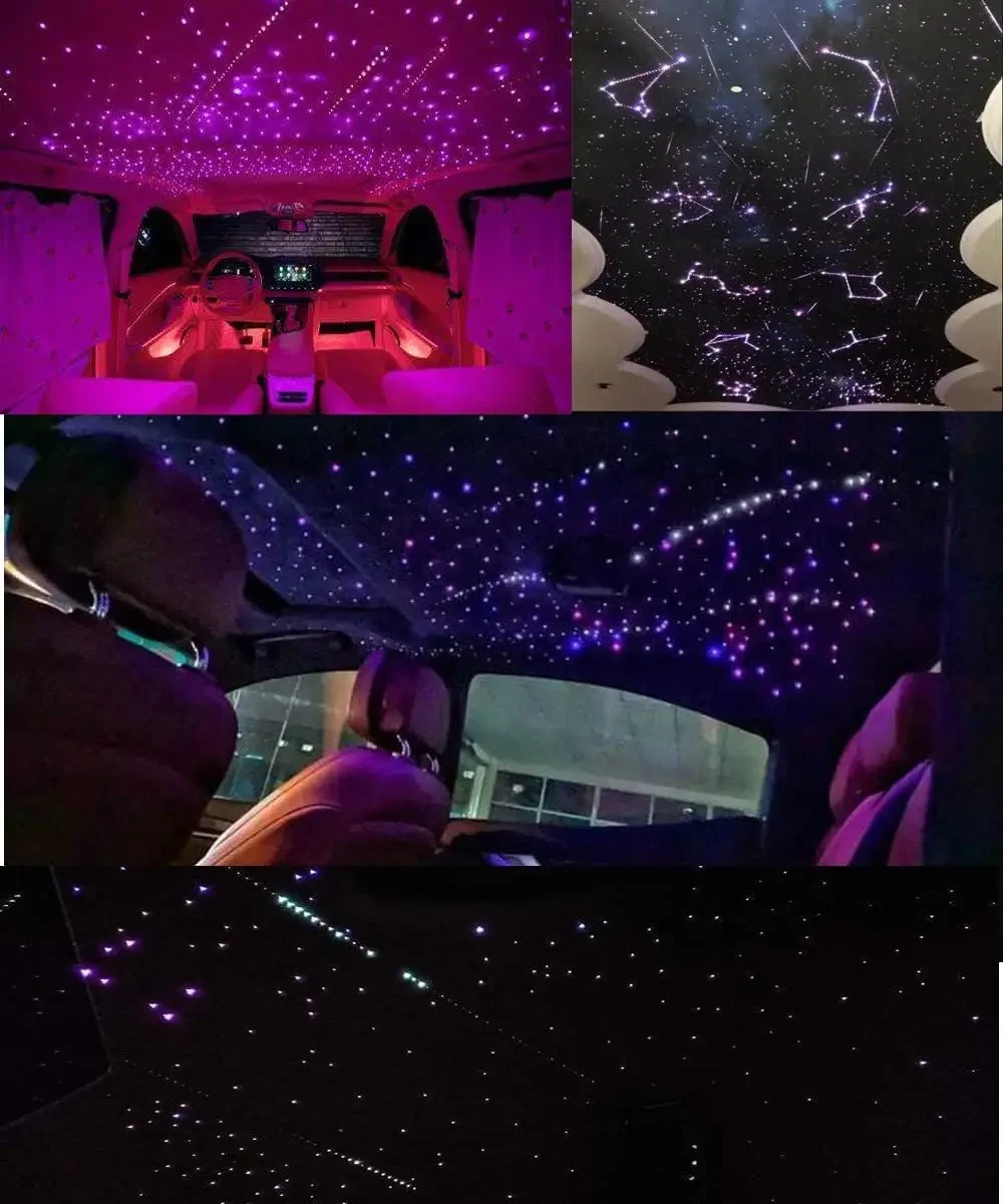 ترقية 16 واط المزدوج رئيس + وميض + اطلاق النار ستار الألياف البصرية أضواء عدة ، سيارة المنزل استخدام RGBW ستار سقف السماء ضوء APP النيزك م