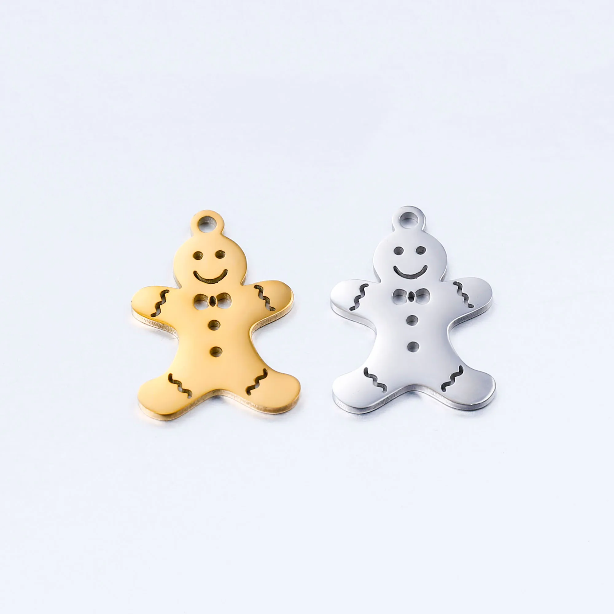 5pcs/Lot Stainless Steel Gingerbread Man Charms Cookie Man Christmas Pendants For Jewelry Making DIY Handmade Craft Accessory