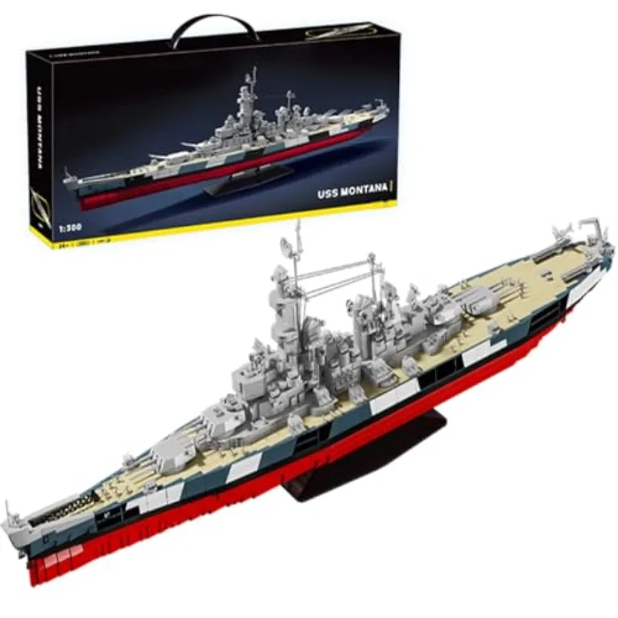 

WWII naval ship building kit for adults: USS Montana BB-67 battleship model, 1:300 scale, ABS plastic, gray, 2956-piece collect