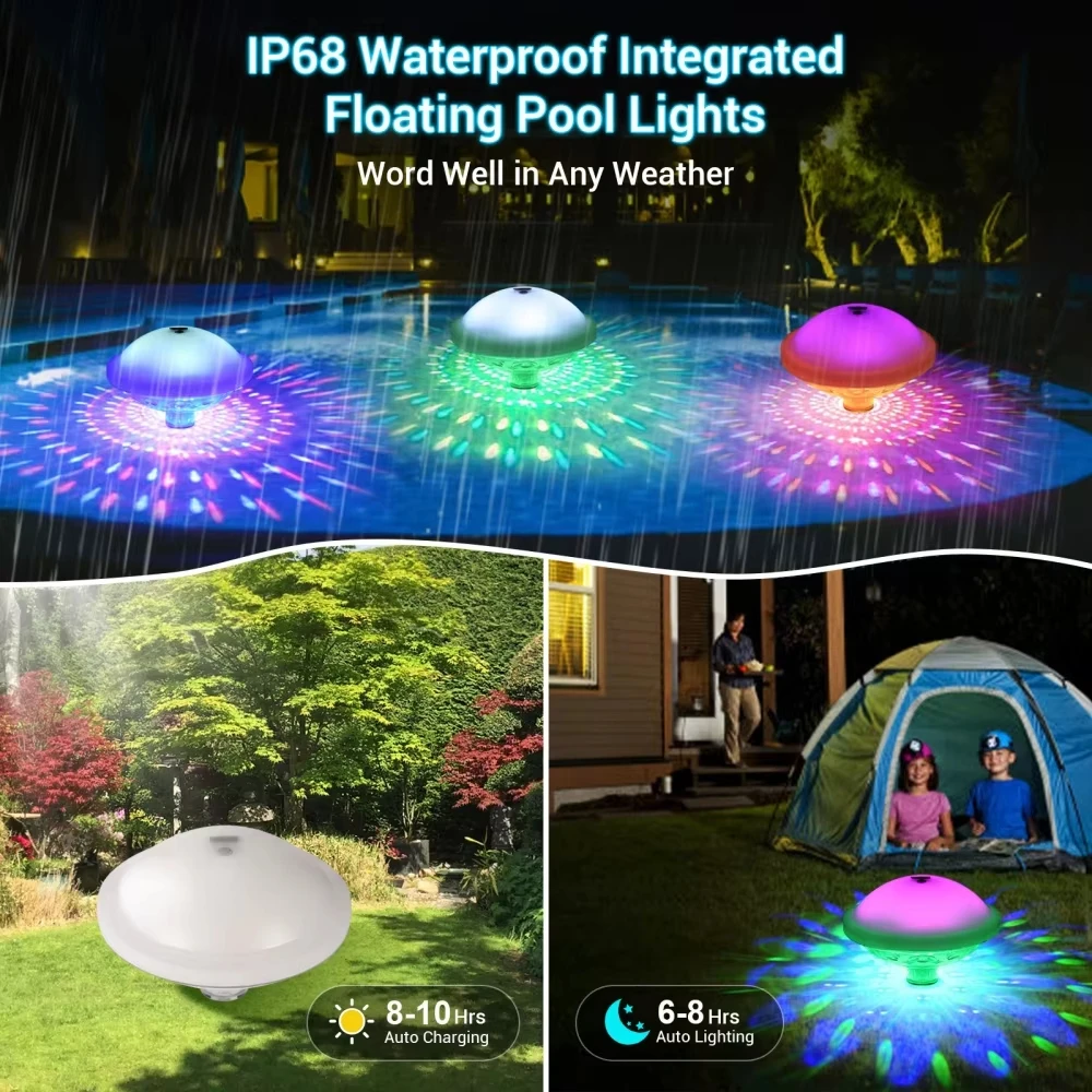 Rechargeable Pool Float Light RGB Colorful Night Lights Dynamic Lighting Effects Pool Atmosphere Swimming Pool Decorative Lights