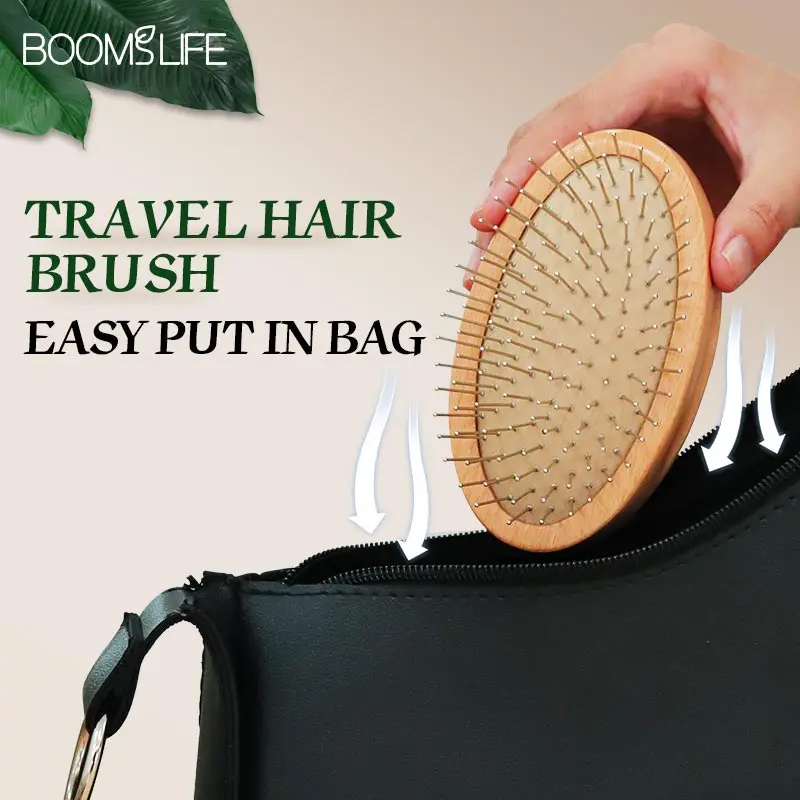 

Массажная стальная Щетка для волос, Женская Мини карманная расческа для волос с воздушной подушкой, расческа для волос со стальной иглой, деревянная расческа для волос