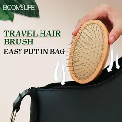 Head Massage Steel Hair Brush Women Mini Pocket Hair Comb Airbag Detangling Hairbrush With Steel Needle Wood Comb For Hair