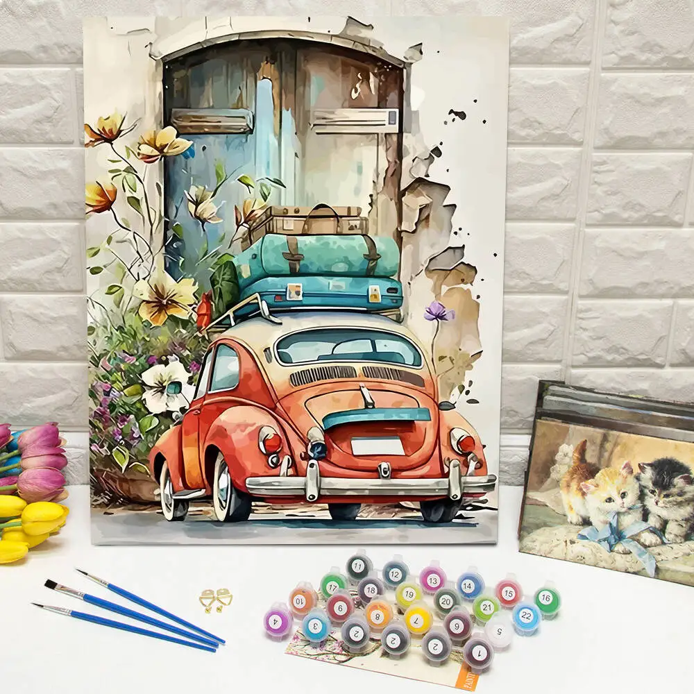 Ölgemälde nach Zahlen, Berglandschaft, DIY, digitale Malerei, Haus, Baum, Landschaft, Bild, Kunsthandwerk auf Leinwand, handgemaltes Geschenk