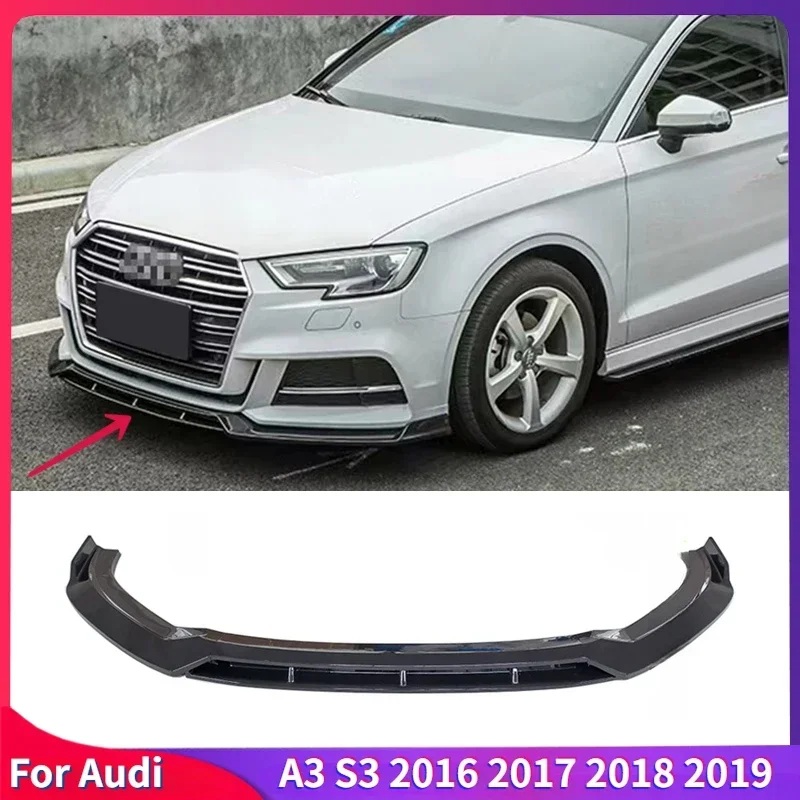 For Audi A3 S3 2016 2017 2018 2019 Front Bumper Lip Chin Deflector Guard Decoration Styling Accessories Modified Carbon Fiber