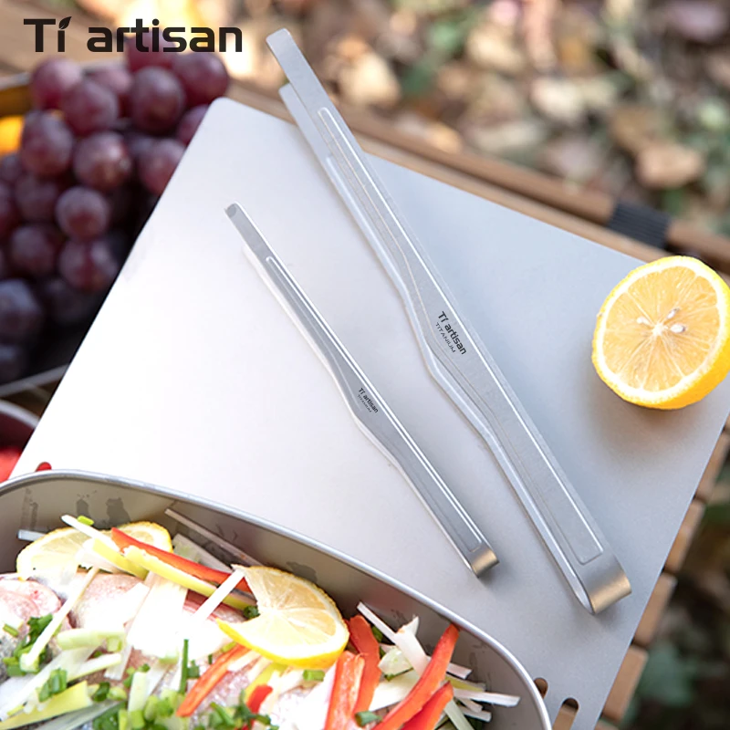 Tiartisan Titanium Multi Purpose Steak Tongs Outdoor Tea Clip Ultralight Portable Kitchen Salad Clips