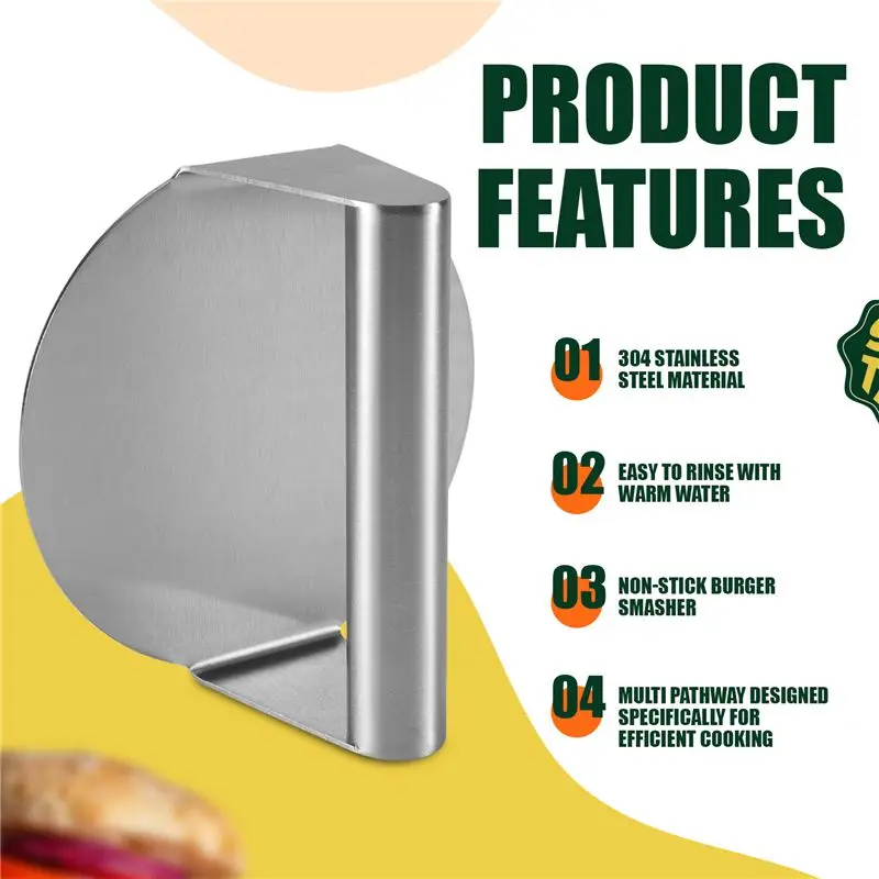 A96K-Stainless Steel Burger Press, 5.5 Inches, Round Burger Smasher, Non-Adhesive Bacon And Grill Press For Steaks, Panini view 6