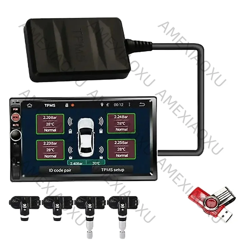 AMEXIAOXU Car TPMS Tire Pressure Monitoring System USB Android Navigation Tire Pressure Detection Internal Tire Pressure Sensor