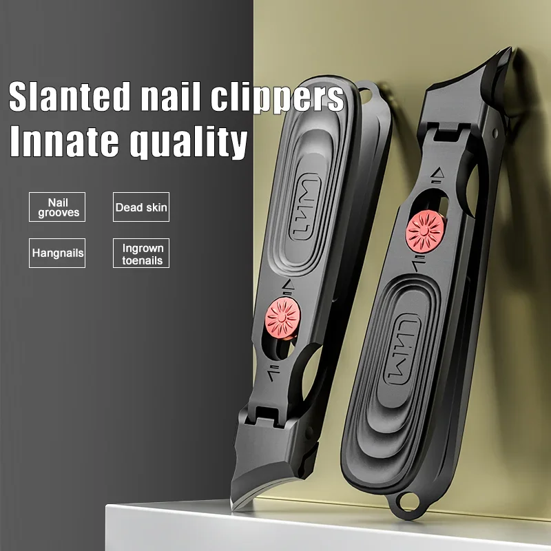 1 Piece Red and Black Large Opening Splash Proof Slanted Nail Clipper, Ergonomic Nail Clipper with Finger File, Non-Slip Grip