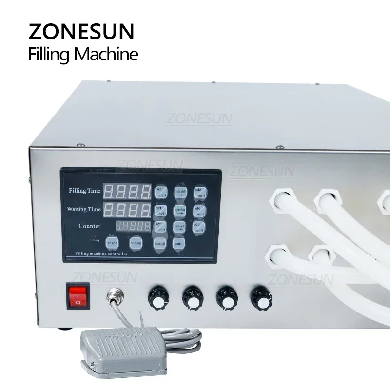 ZONESUN 17L/mnt Semi-otomatis 4 Nosel Minyak Sawit Dapat Dimakan Lotion Sampo Botol Deterjen Mesin Pengisi Cairan