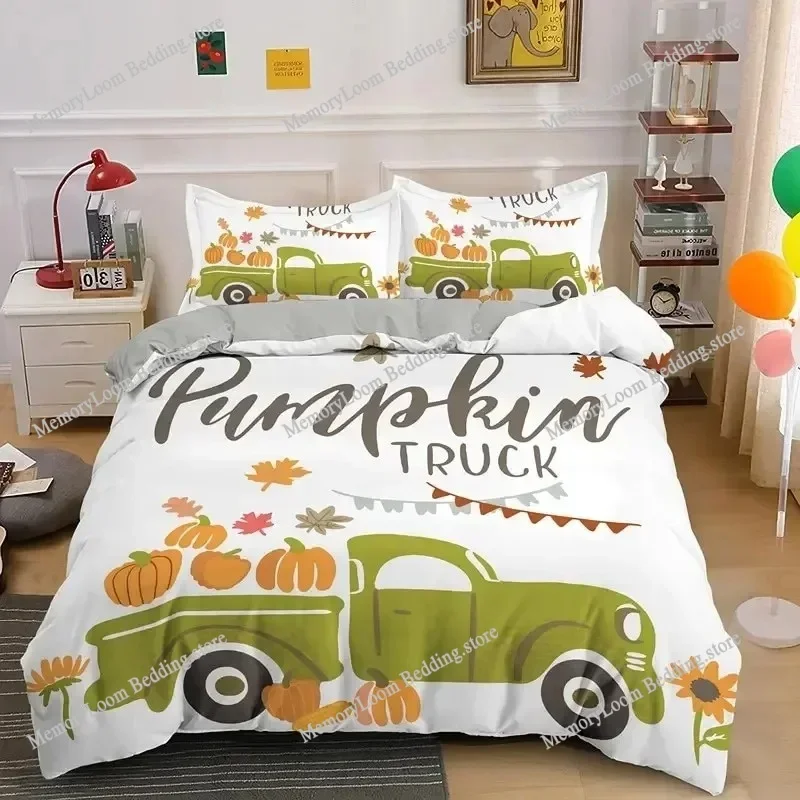 3D Print Duvet Cover Autumn Pumpkin Truck Pattern Quilt Covers For Children Single Twin Queen King Bedding Set Home Textile