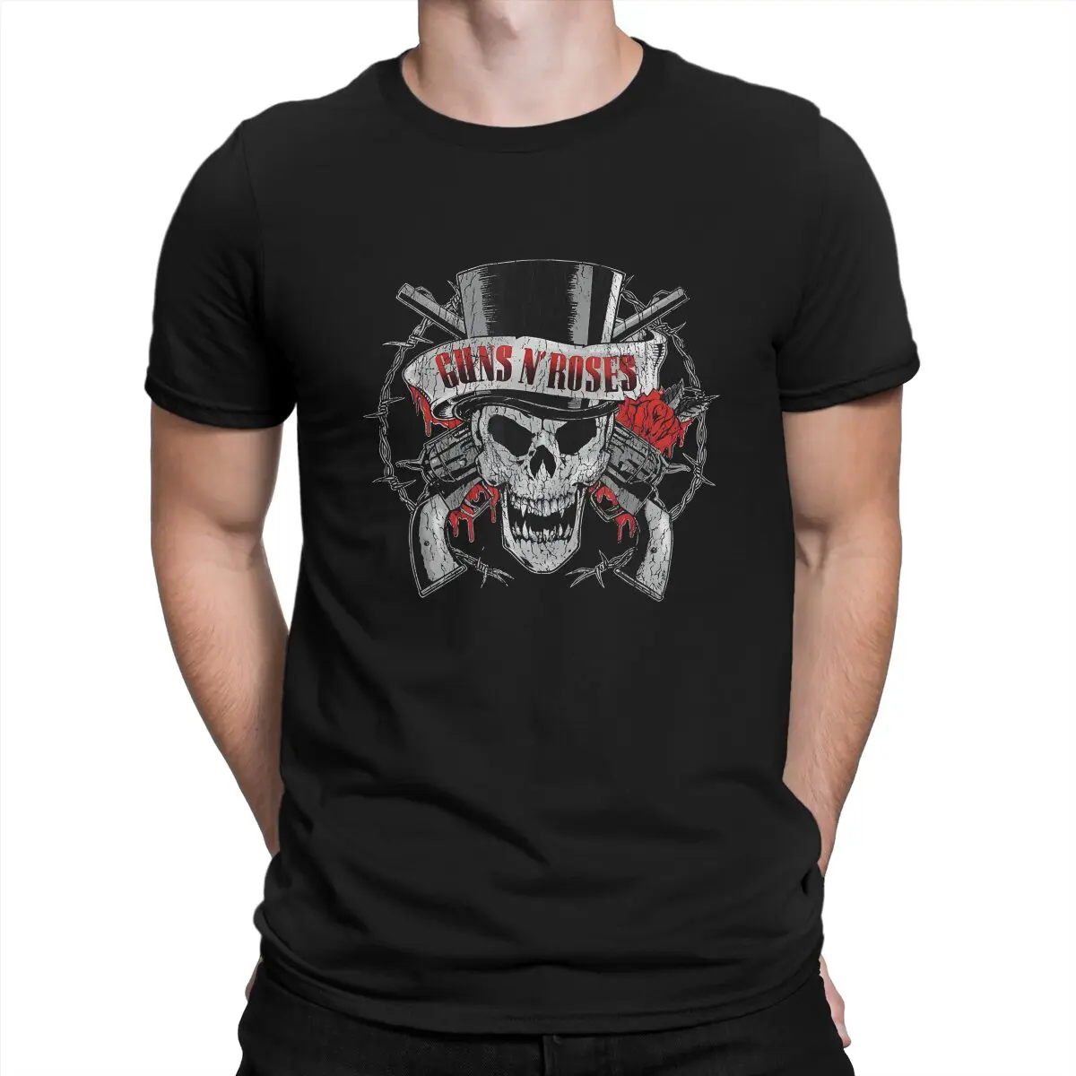 Camiseta Vintage de calavera con sombrero divertido para hombre, cuello redondo, 100% algodón, Guns N' Roses, manga corta, Tops de fiesta