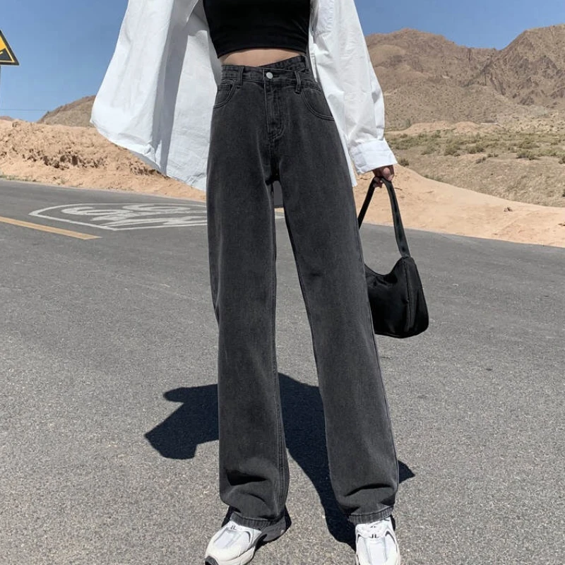 

Джинсы женские с высокой талией шикарные джинсовые модные широкие брюки для отдыха полная длина ретро однотонные универсальные женские свободные брюки для подростков