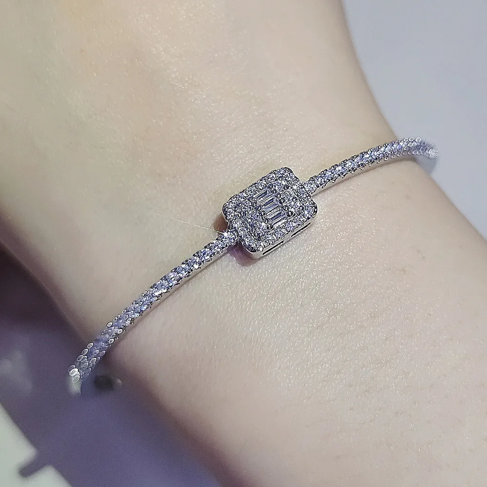 

2023 New Arrival Luxury Rectangle Bracelet 925 Sterling Silver Bangle For Women Anniversary Gift Jewelry Wholesale