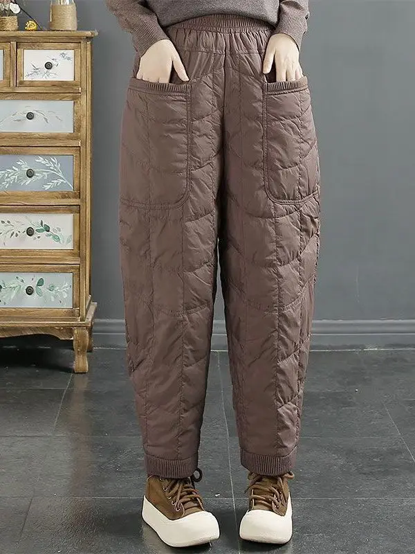 New High Waist Harem Pants 2025 Autumn Winter Women Cotton Padded Warm Long Pants Female Loose Trousers Ladies Black Casual Pant