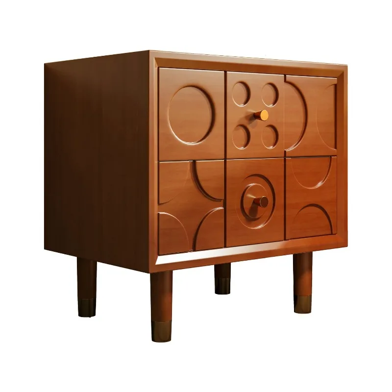 

antique bedside table solid wood cabinet simple modern art short cabinet retro solid wood carving flower bedside cabinet