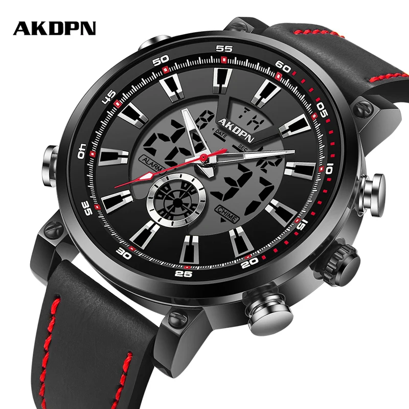 

Мужские роскошные часы, электроника, цифровые часы, кожаные часы с хронографом, военные наручные часы с большим циферблатом для мужчин, водонепроницаемые Relogio