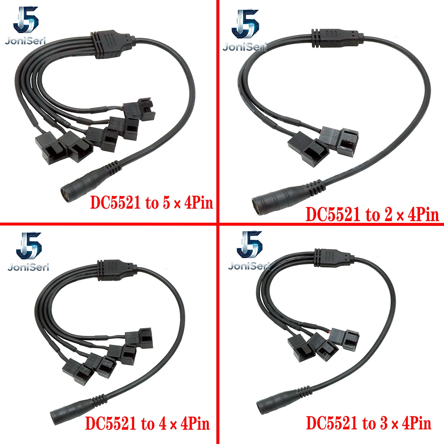New DC 5.5*2.1 mm Female To 4 Pin Pwm Fan Adapter Cable 1 to 4/3/2/1 Ways Computer PC Fan Power Supply Connector Cable 12V Black