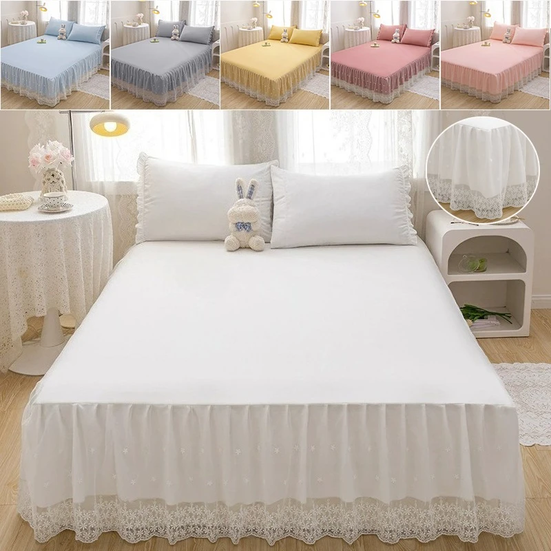 

Korean Style Lace Ruffles Bed Skirt Soft Skin-friendly Bedsheet Protector Nonslip Mattress Cover for Queen/King Size Bed ベッドスカート
