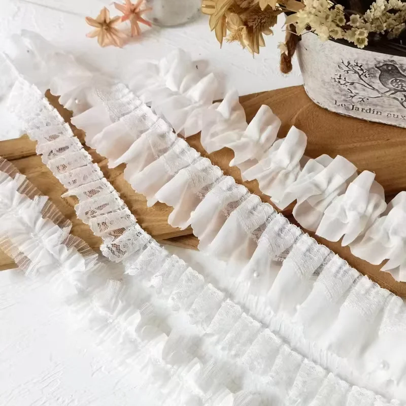 Gymdream Store White Lace Lace Ribbons Accessories Lace Trim Handmade DIY Extended Clothes Pleated Sewing Decorative Fabric Skirt Hem Fabric