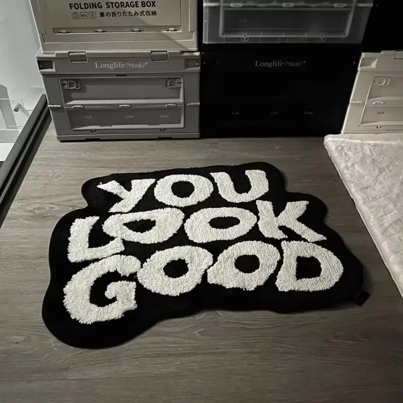 Alfombra de suelo con letras capitoné esponjosas, alfombra antideslizante de área agradable, alfombra de salón Irregular coreana, decoración para base de silla y dormitorio
