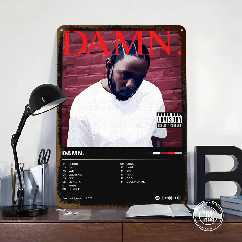 Kendrick Lamar - DAMN. Album Art Tinplate Posters Customizable Wall Art Retro Vintage Metal Signs for Home Room Custom Plate
