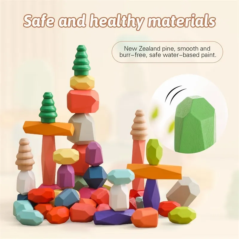 Wood Rainbow Building Stone Creative Colorful Building Blocks Stacked Balance Toy Montessori Children Educational Toys Baby Gift