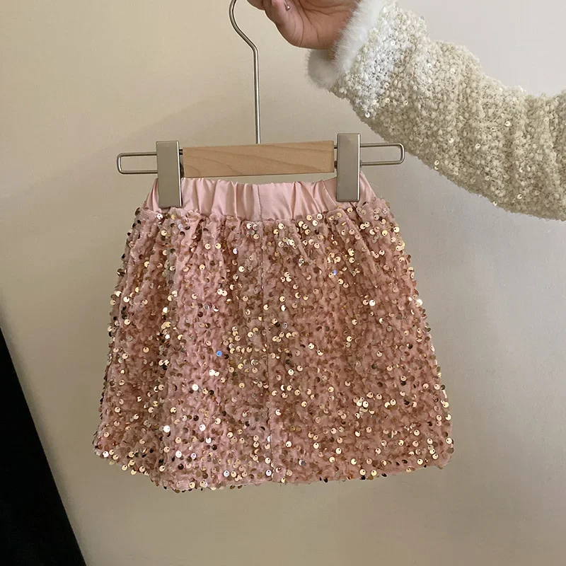 Spring Children's Wear Autumn New Girl Sweet Sequin Tops Versatile Half Skirt Toddler Baby Children Clothes