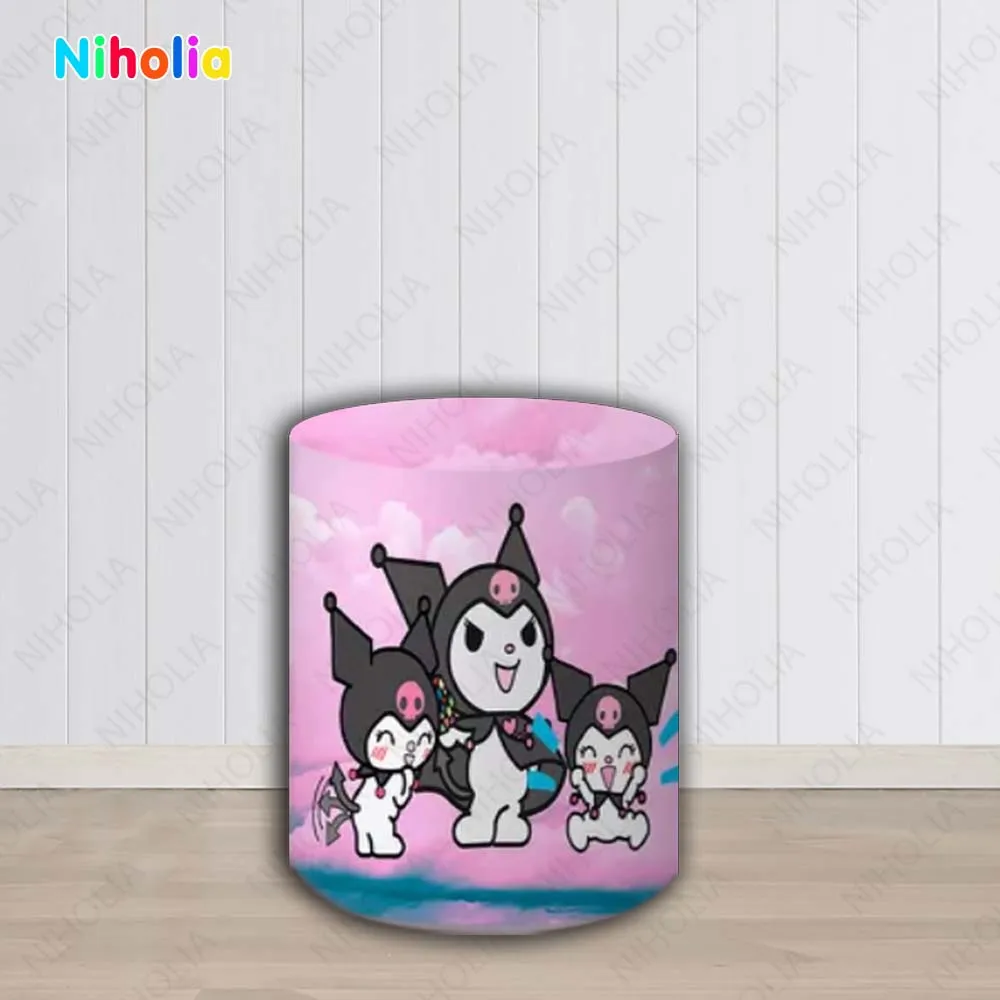 Фон Hello Kitty розовое украшение для первого дня рождения девочки фотографический фон цилиндрическая Крышка круглый детский душ студийный Декор