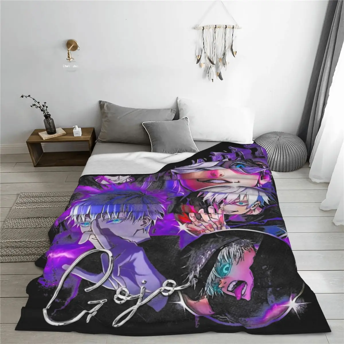 JJK Anime Gojo Satoru Blanket Flannel Textile Decor Portable Lightweight Thin Throw Blanket for Sofa Car Rug Piece