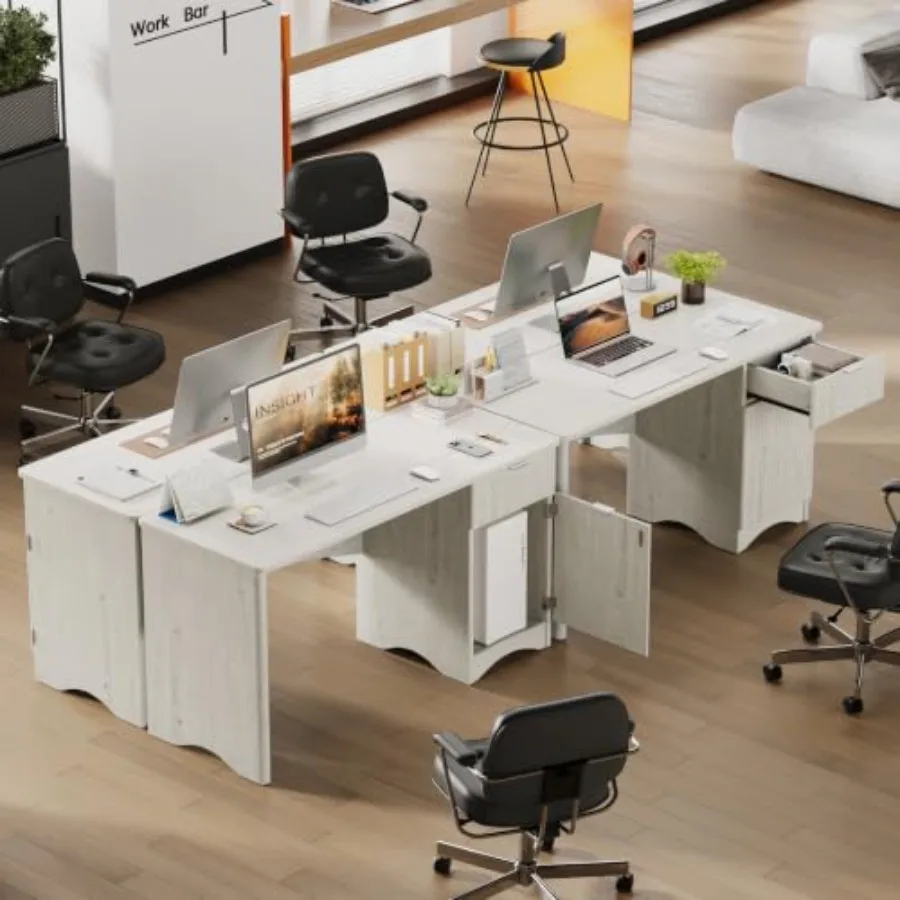 Computer Desk with Drawers for Home Office, Engineered Wood in Walnut Finish, Space-Saving 47 Design with Smooth-Glide Storage