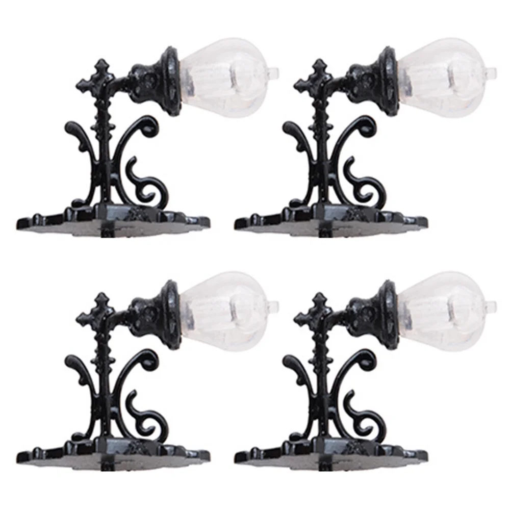 4 Pcs Mini Lamp Dollhouse Wall Light Miniature Garden Decor Accessory LED Model Black Landscape